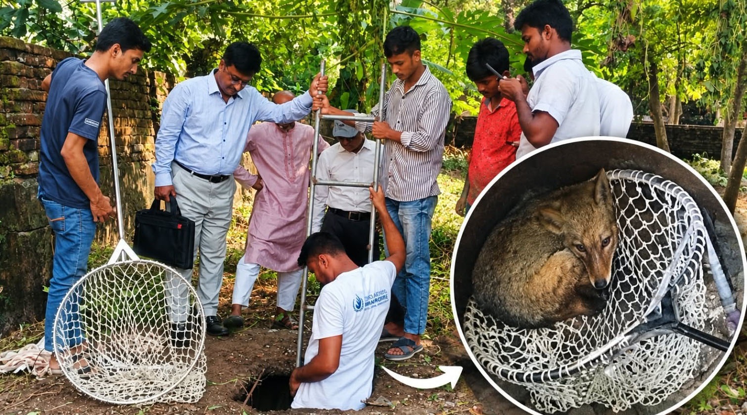 আলমডাঙ্গা সরকারি কলেজের অরক্ষিত সেফটি ট্যাংক থেকে শেয়াল উদ্ধার জীববৈচিত্র্য সংরক্ষণ যুব সংস্থার রেসকিউ টিম